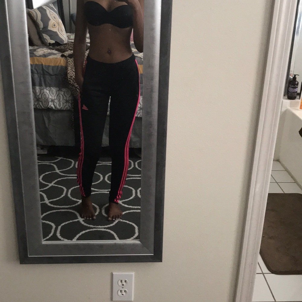 Pink and Black striped adidas pants